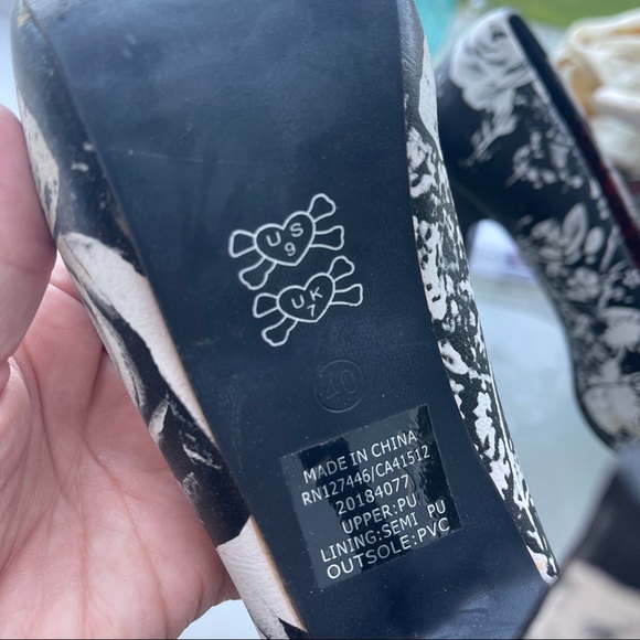 Iron Fist OMG Platform Skulls Roses Peep Toe Heels Rockabilly 9 - Picture 4 of 7